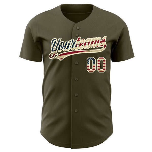 Custom Olive Vintage USA Flag-Cream Authentic Salute To Service Baseball Jersey alternate
