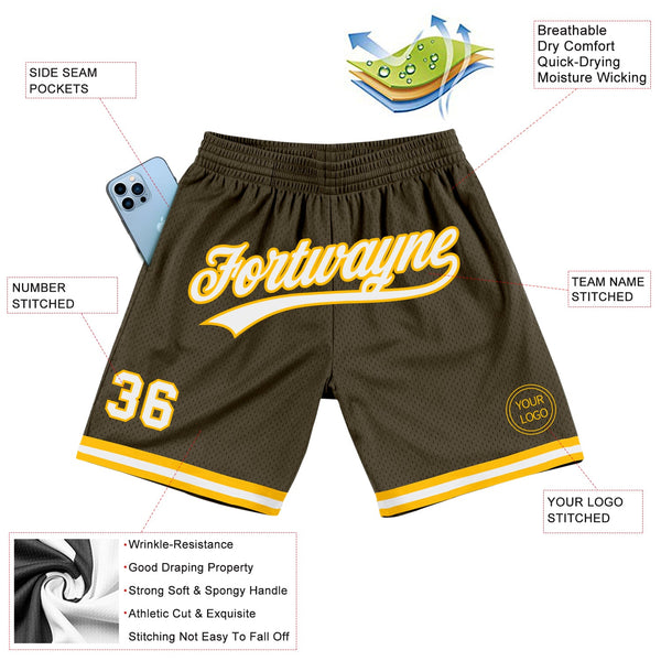 Custom Olive White-Gold Authentic Throwback Salute To Service Basketball Shorts alternate