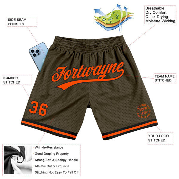 Custom Olive Orange-Black Authentic Throwback Salute To Service Basketball Shorts alternate