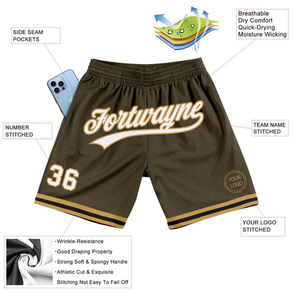 Custom Olive White Old Gold-Black Authentic Throwback Salute To Service Basketball Shorts alternate