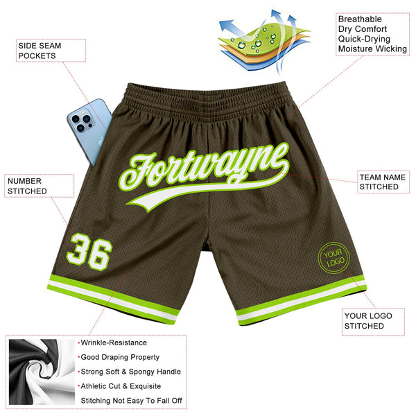 Custom Olive White-Neon Green Authentic Throwback Salute To Service Basketball Shorts alternate