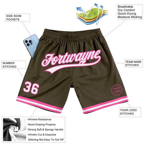 Custom Olive White-Pink Authentic Throwback Salute To Service Basketball Shorts alternate