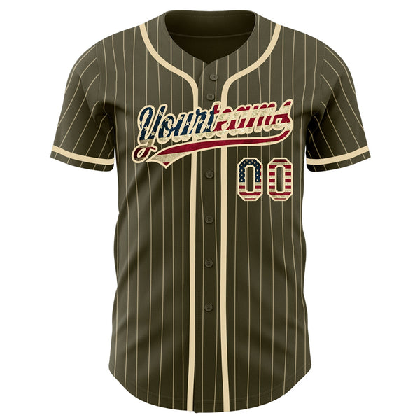 Custom Olive City Cream Pinstripe Vintage USA Flag Authentic Salute To Service Baseball Jersey alternate