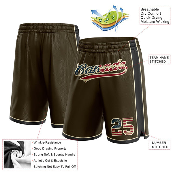 Custom Olive Vintage USA Flag Black-Cream Authentic Salute To Service Basketball Shorts alternate