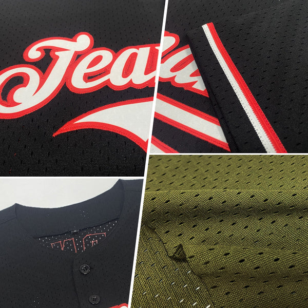 Custom Olive Vintage USA Flag-Black Mesh Authentic Throwback Salute To Service Baseball Jersey alternate