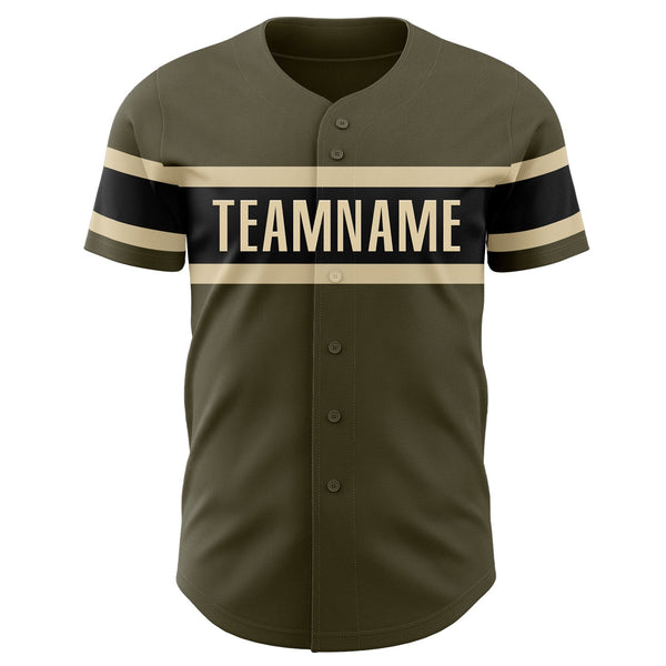 Custom Olive Vintage USA Flag Black-Cream Authentic Salute To Service Baseball Jersey alternate