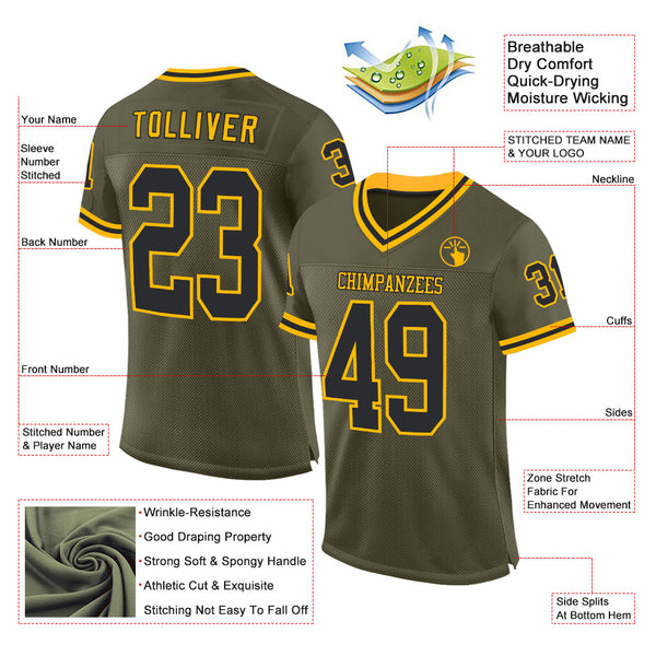 Custom Olive Black-Gold Mesh Authentic Throwback Salute To Service Football Jersey alternate