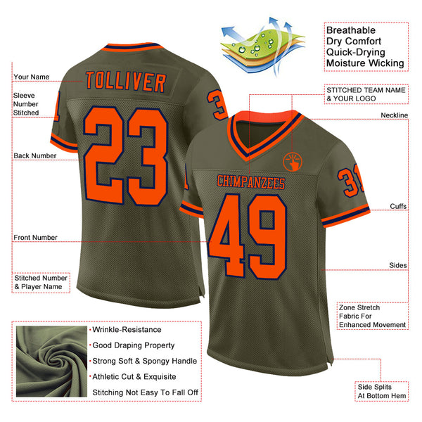 Custom Olive Orange-Navy Mesh Authentic Throwback Salute To Service Football Jersey alternate