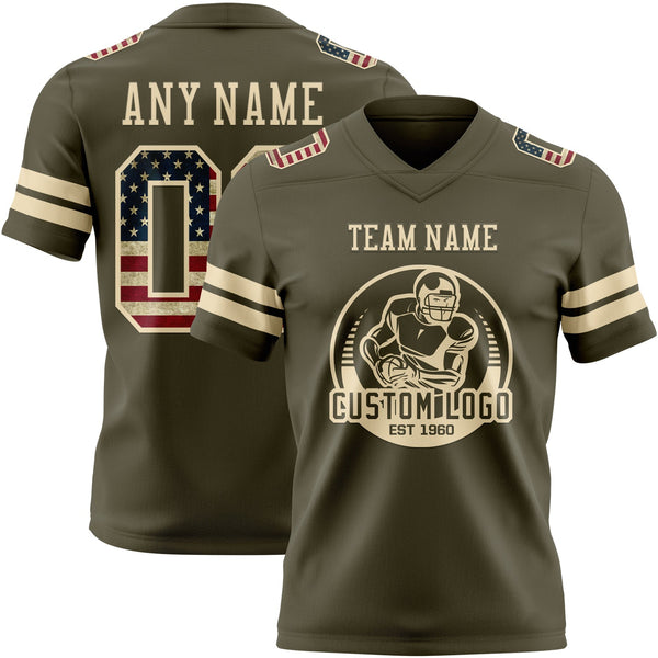 Custom Olive Vintage USA Flag-Cream Authentic Salute To Service Football Jersey alternate