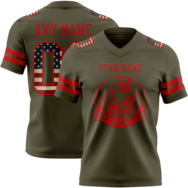 Custom Olive Vintage USA Flag-Red Authentic Salute To Service Football Jersey alternate