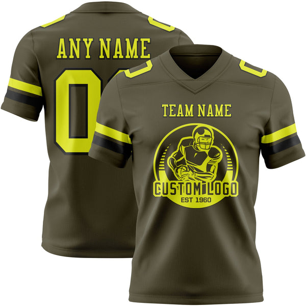 Custom Olive Neon Yellow-Black Authentic Salute To Service Football Jersey alternate