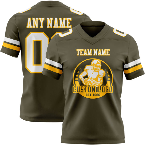 Custom Olive White-Gold Authentic Salute To Service Football Jersey alternate