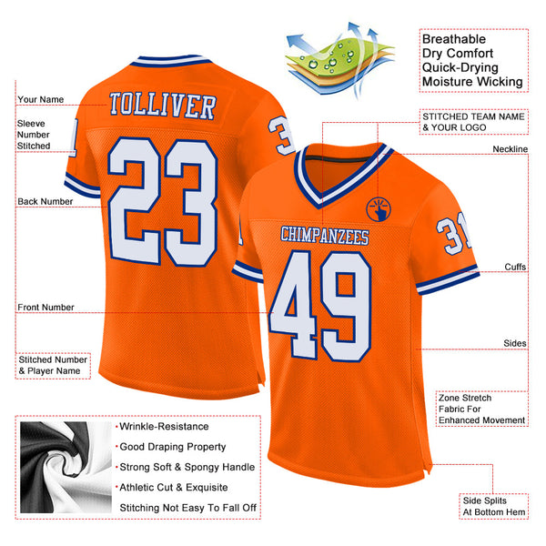 Custom Orange White-Royal Mesh Authentic Throwback Football Jersey alternate