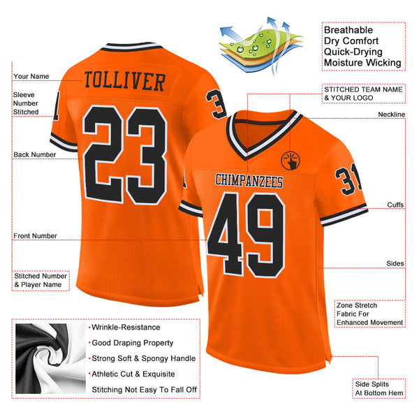 Custom Orange Black-White Mesh Authentic Throwback Football Jersey alternate