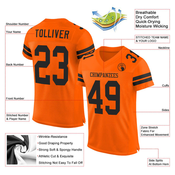 Custom Orange Black Mesh Authentic Football Jersey alternate