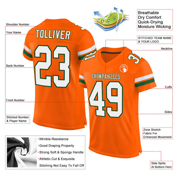 Custom Orange White-Green Mesh Authentic Football Jersey alternate