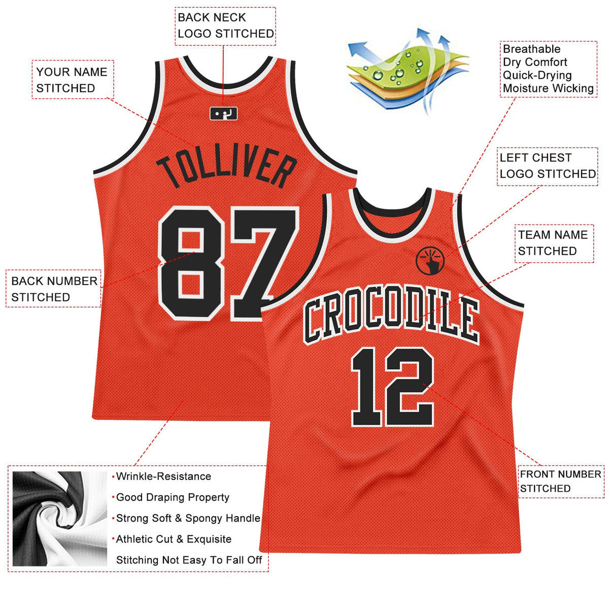 Custom Orange Black-White Authentic Throwback Basketball Jersey - Back