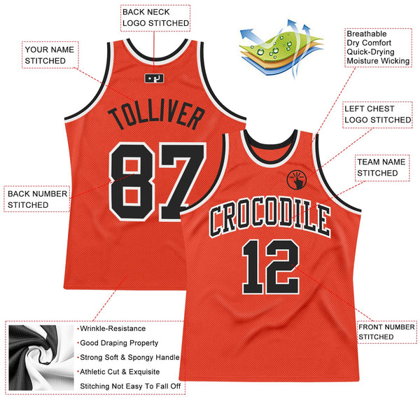 Custom Orange Black-White Authentic Throwback Basketball Jersey alternate