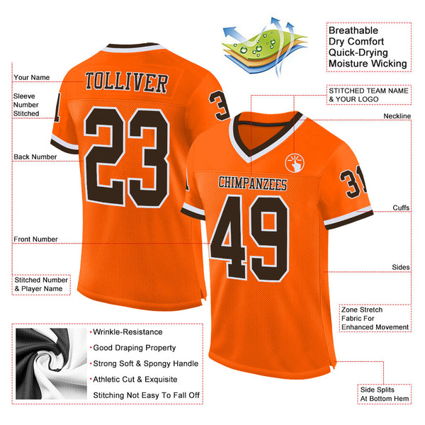 Custom Orange Brown-White Mesh Authentic Throwback Football Jersey alternate
