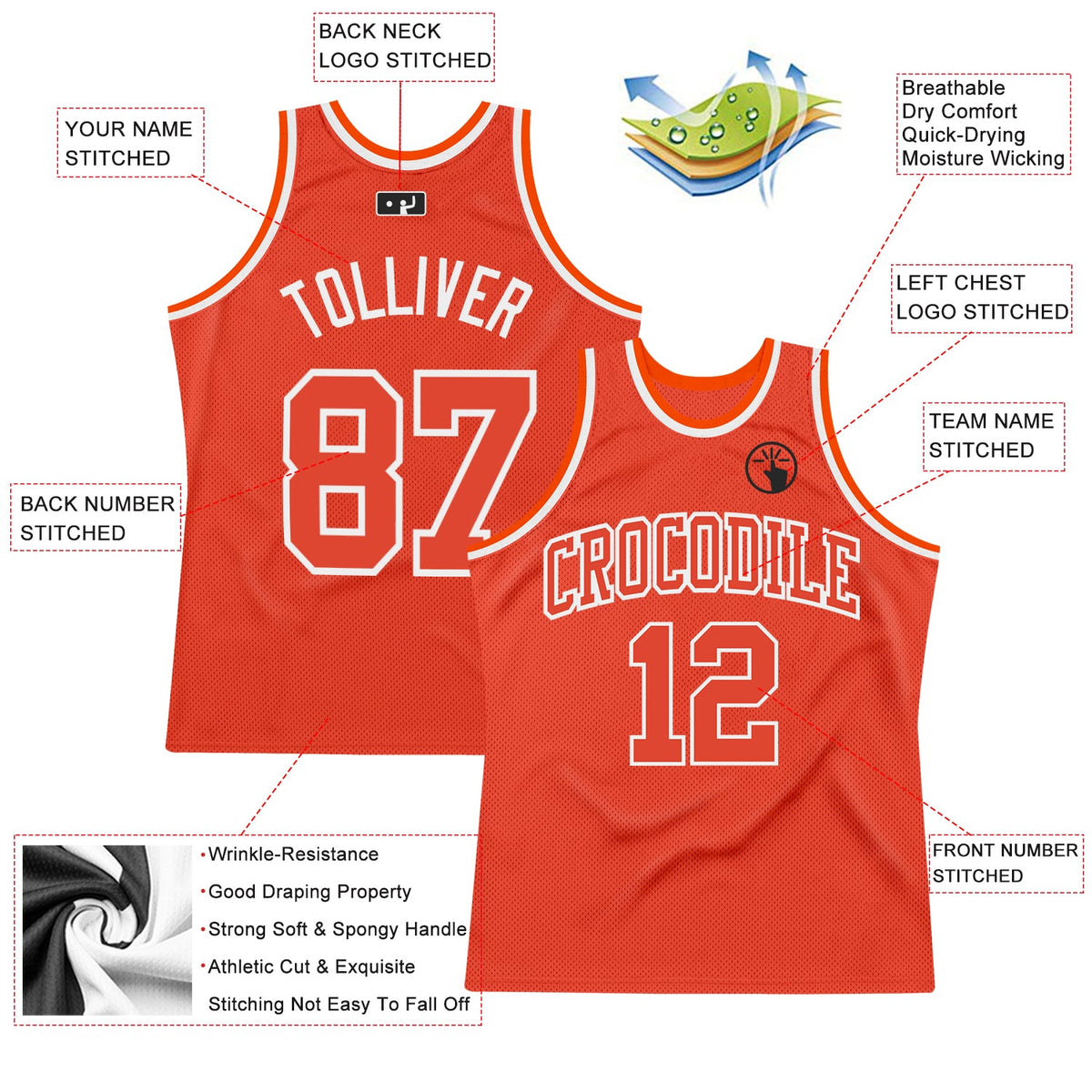 Custom Orange Orange-White Authentic Throwback Basketball Jersey - Back