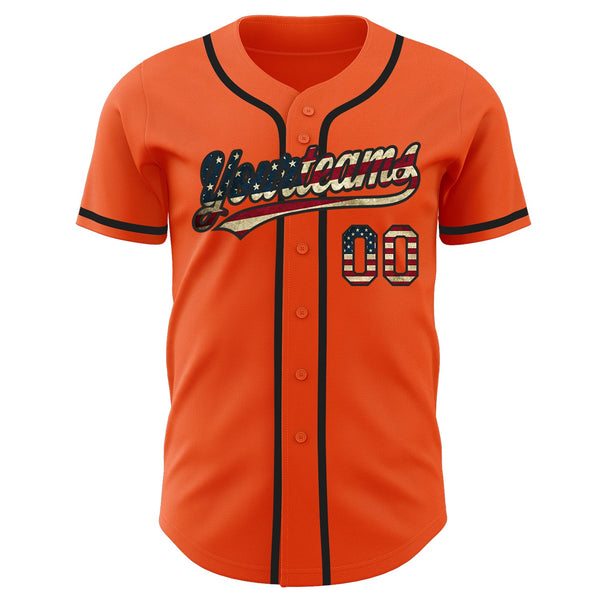 Custom Orange Vintage USA Flag-Black Authentic Baseball Jersey alternate