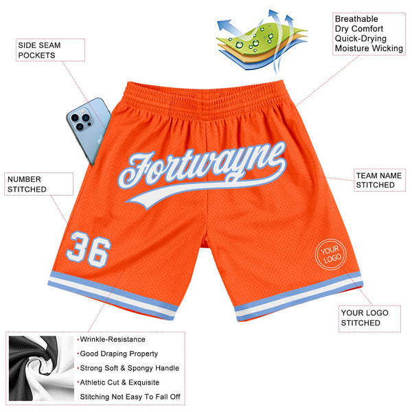 Custom Orange White-Light Blue Authentic Throwback Basketball Shorts alternate