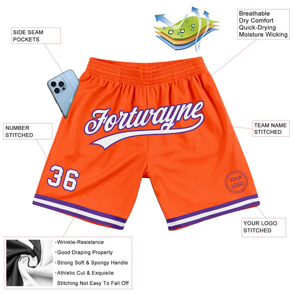 Custom Orange White-Purple Authentic Throwback Basketball Shorts alternate