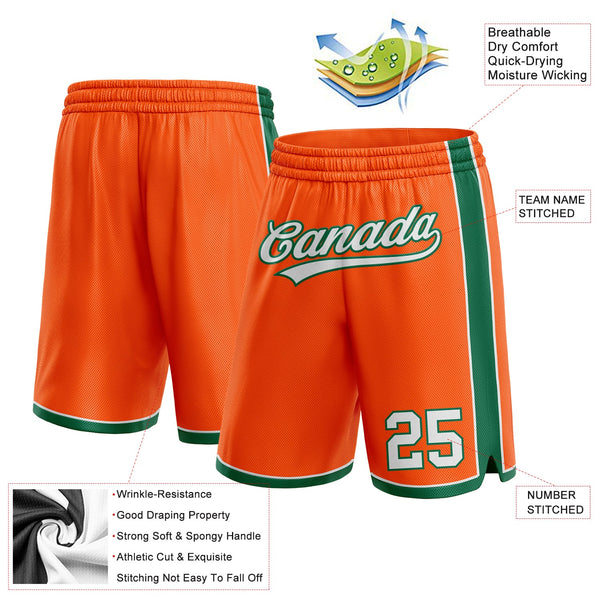 Custom Orange White-Kelly Green Authentic Basketball Shorts alternate