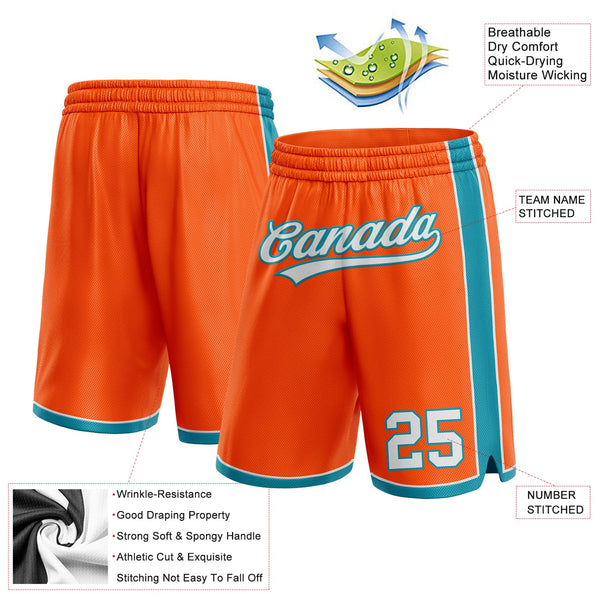 Custom Orange White-Teal Authentic Basketball Shorts alternate