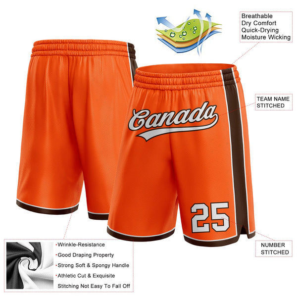 Custom Orange White-Brown Authentic Basketball Shorts alternate