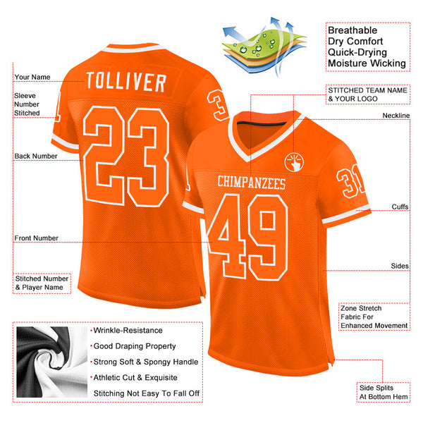 Custom Orange White Mesh Authentic Throwback Football Jersey alternate