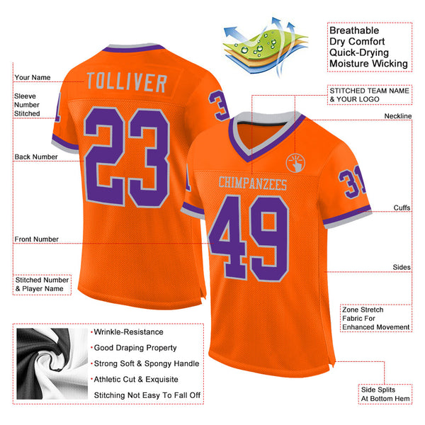 Custom Orange Purple-Gray Mesh Authentic Throwback Football Jersey alternate