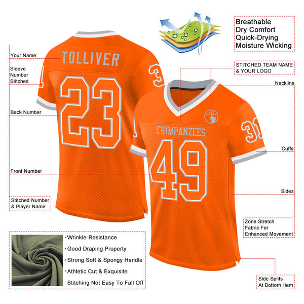 Custom Orange White-Gray Mesh Authentic Throwback Football Jersey alternate