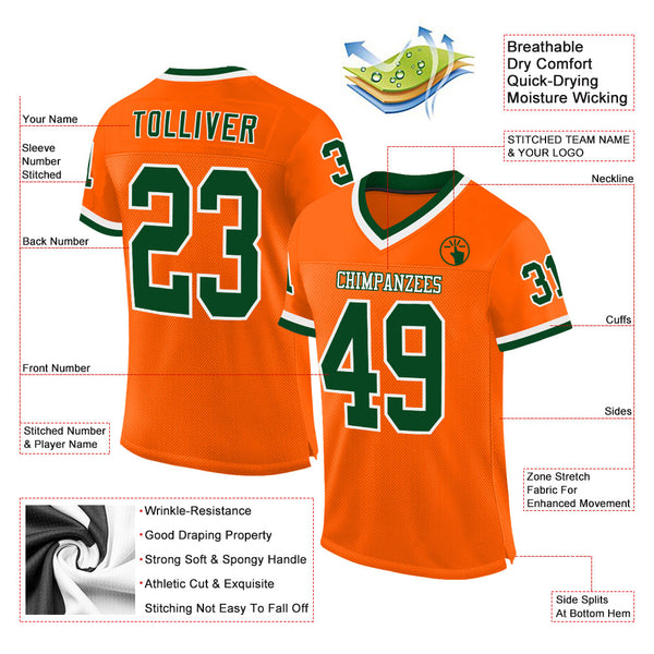 Custom Orange Green-White Mesh Authentic Throwback Football Jersey alternate