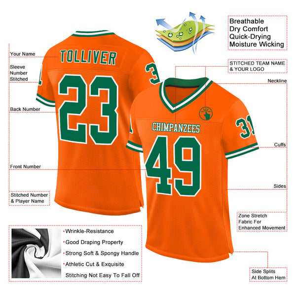 Custom Orange Kelly Green-White Mesh Authentic Throwback Football Jersey alternate