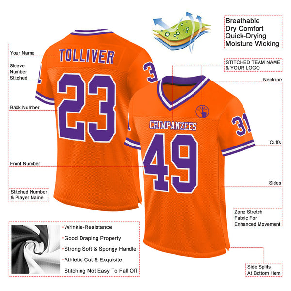 Custom Orange Purple-White Mesh Authentic Throwback Football Jersey alternate