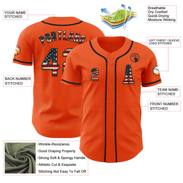 Custom Orange Vintage USA Flag-Black Authentic Baseball Jersey alternate