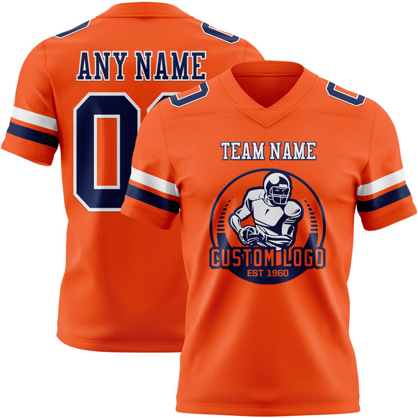 Custom Orange Navy-White Authentic Football Jersey alternate