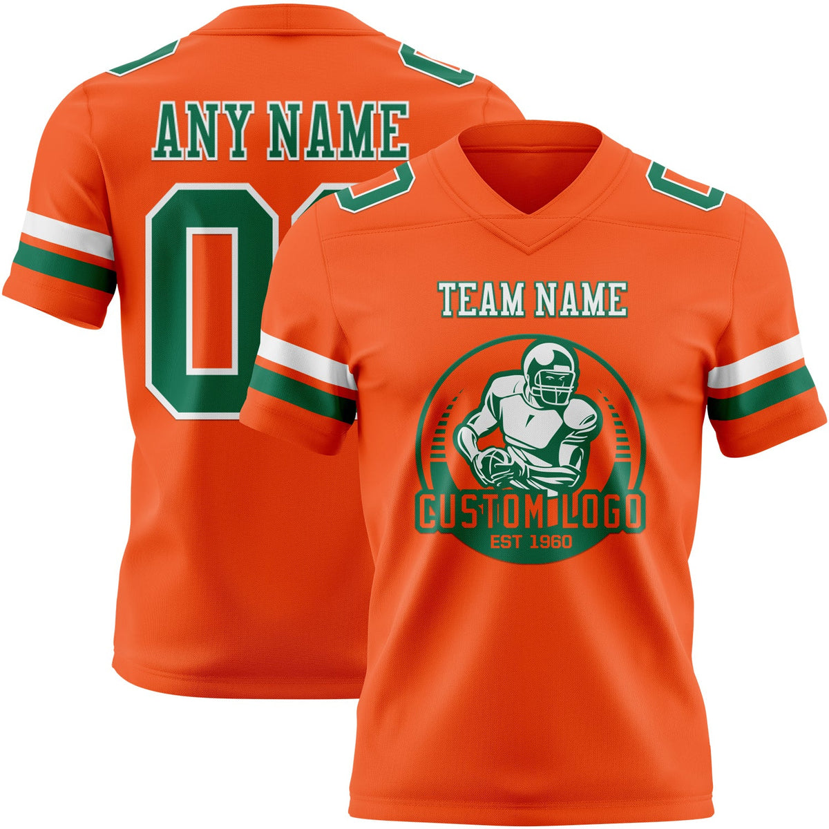 Custom Orange Kelly Green-White Authentic Football Jersey - Back