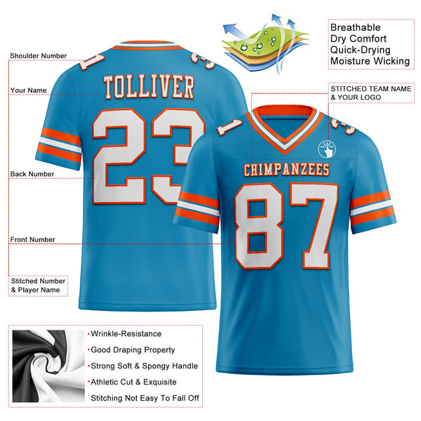 Custom Panther Blue White-Orange Authentic Football Jersey alternate