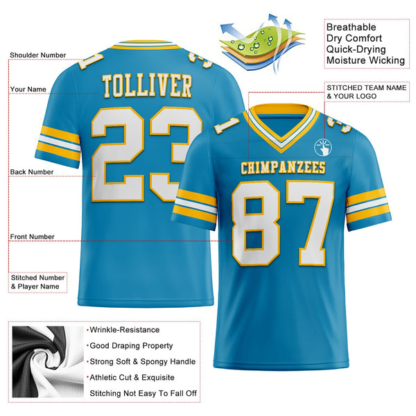 Custom Panther Blue White-Gold Authentic Football Jersey alternate