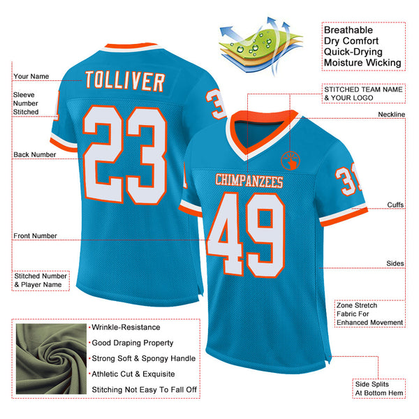 Custom Panther Blue White-Orange Mesh Authentic Throwback Football Jersey alternate