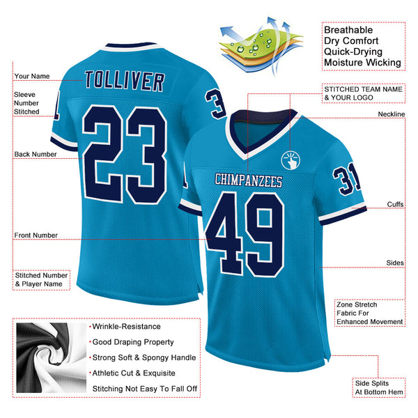 Custom Panther Blue Navy-White Mesh Authentic Throwback Football Jersey alternate