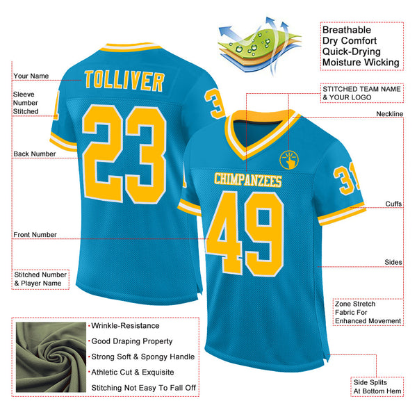 Custom Panther Blue Gold-White Mesh Authentic Throwback Football Jersey alternate