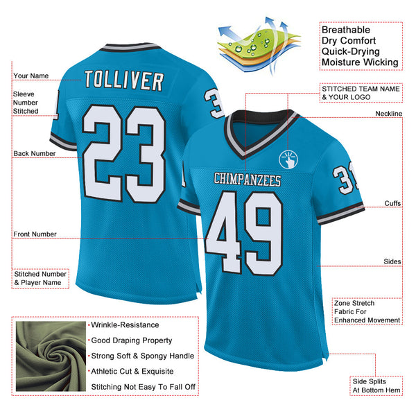 Custom Panther Blue White-Black Mesh Authentic Throwback Football Jersey alternate