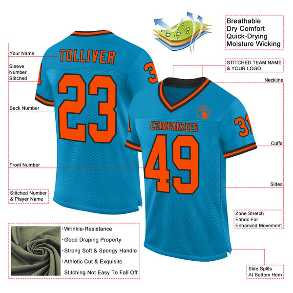 Custom Panther Blue Orange-Black Mesh Authentic Throwback Football Jersey alternate