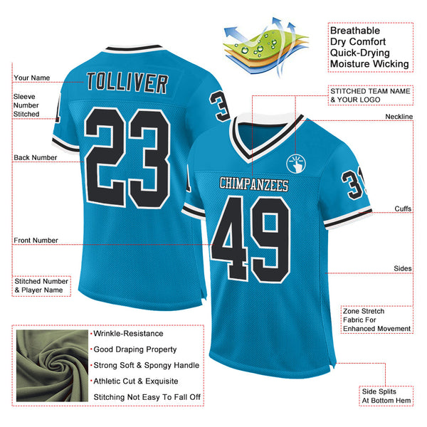 Custom Panther Blue Black-White Mesh Authentic Throwback Football Jersey alternate