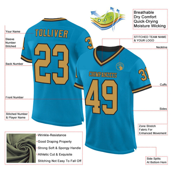 Custom Panther Blue Old Gold-Black Mesh Authentic Throwback Football Jersey alternate