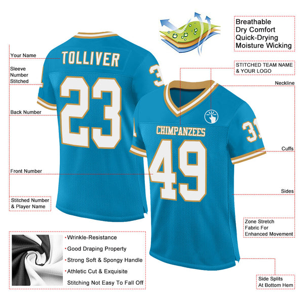 Custom Panther Blue White-Old Gold Mesh Authentic Throwback Football Jersey alternate
