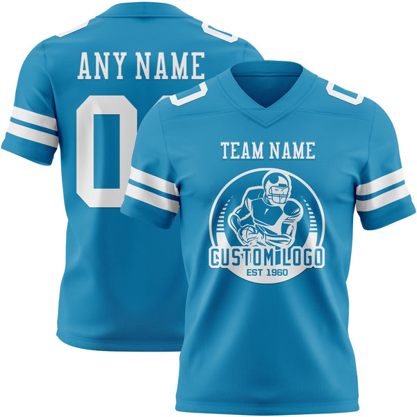 Custom Panther Blue White Authentic Football Jersey alternate